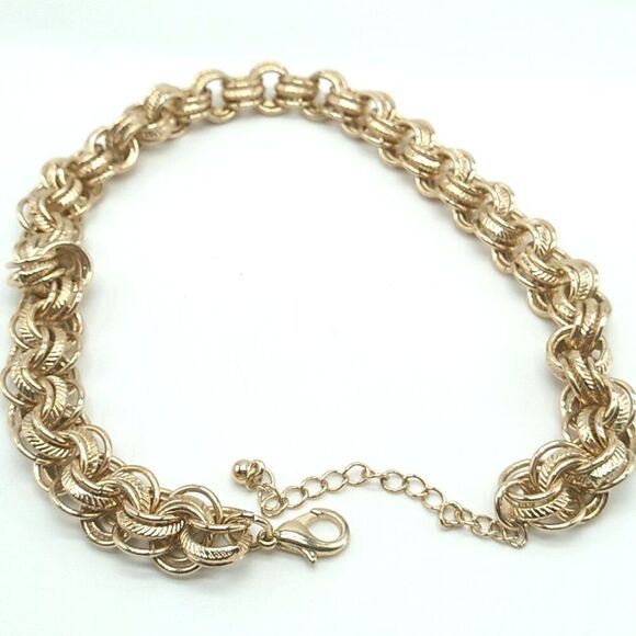 Cable Link Chain Necklace Textured & Smooth Interwoven Round Links Gold-tone - Picture 6 of 12